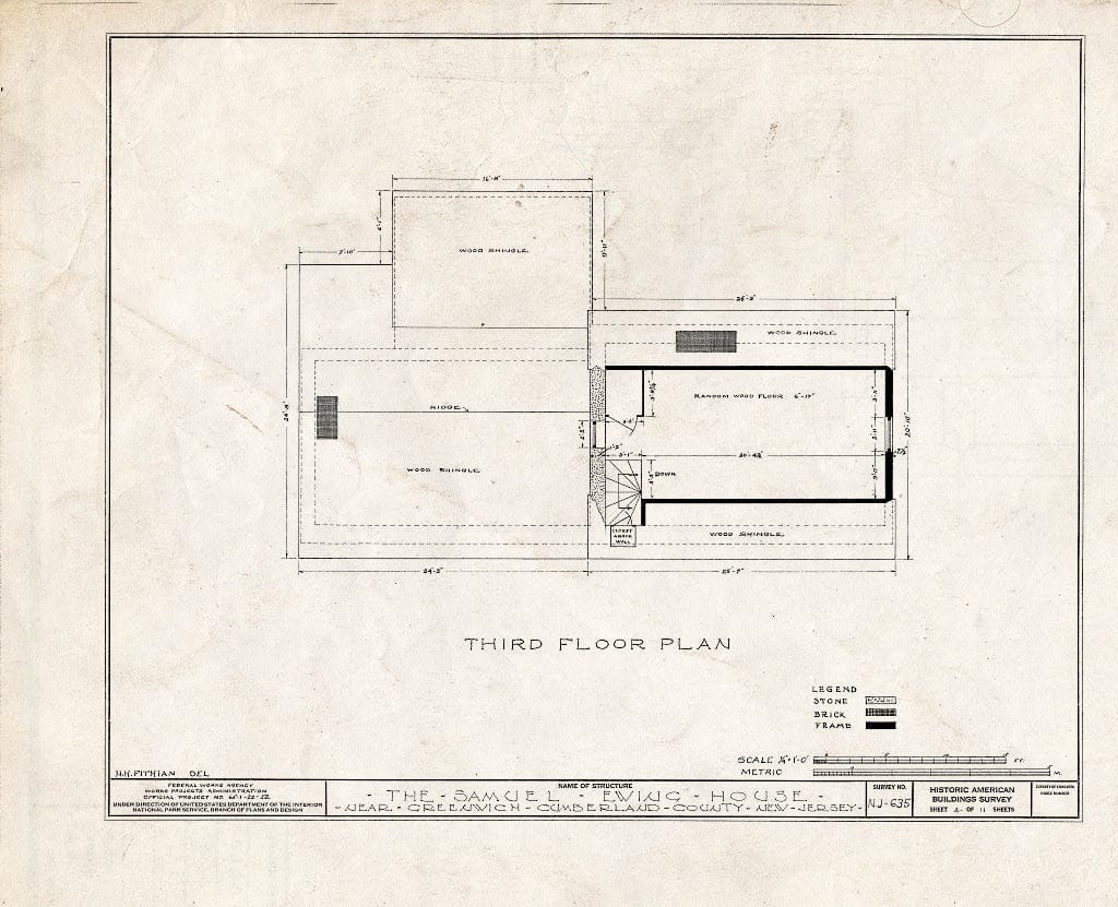 Historic Pictoric : Blueprint HABS NJ,6-GREWI.V,6- (Sheet 4 of 11) - Samuel Ewing House, Main Street, Greenwich, Cumberland County, NJ