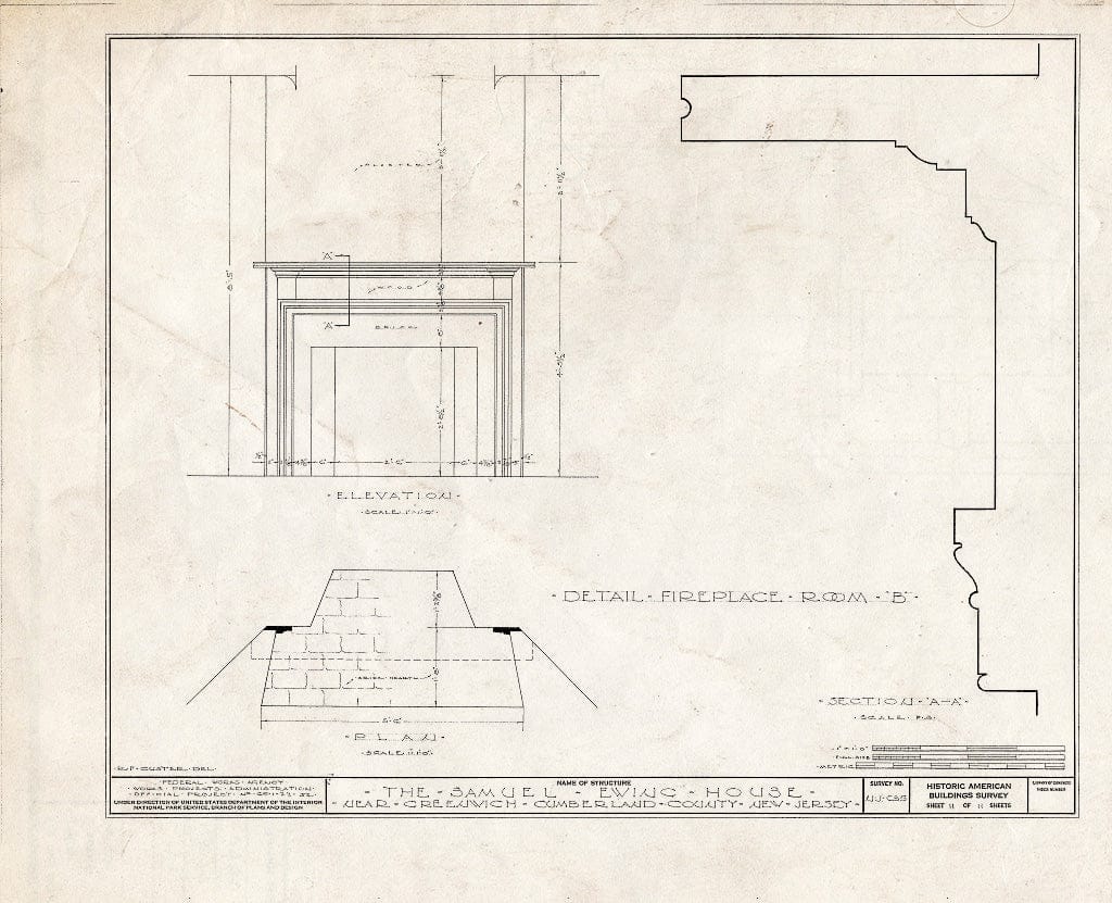 Historic Pictoric : Blueprint HABS NJ,6-GREWI.V,6- (Sheet 11 of 11) - Samuel Ewing House, Main Street, Greenwich, Cumberland County, NJ