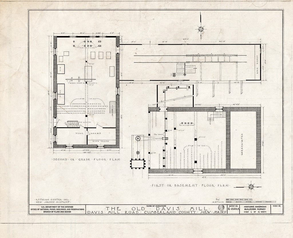 Historic Pictoric : Blueprint HABS NJ,6-GREWI.V,1- (Sheet 1 of 4) - Seeley-Davis Mill, Davis Mill Road, Greenwich, Cumberland County, NJ
