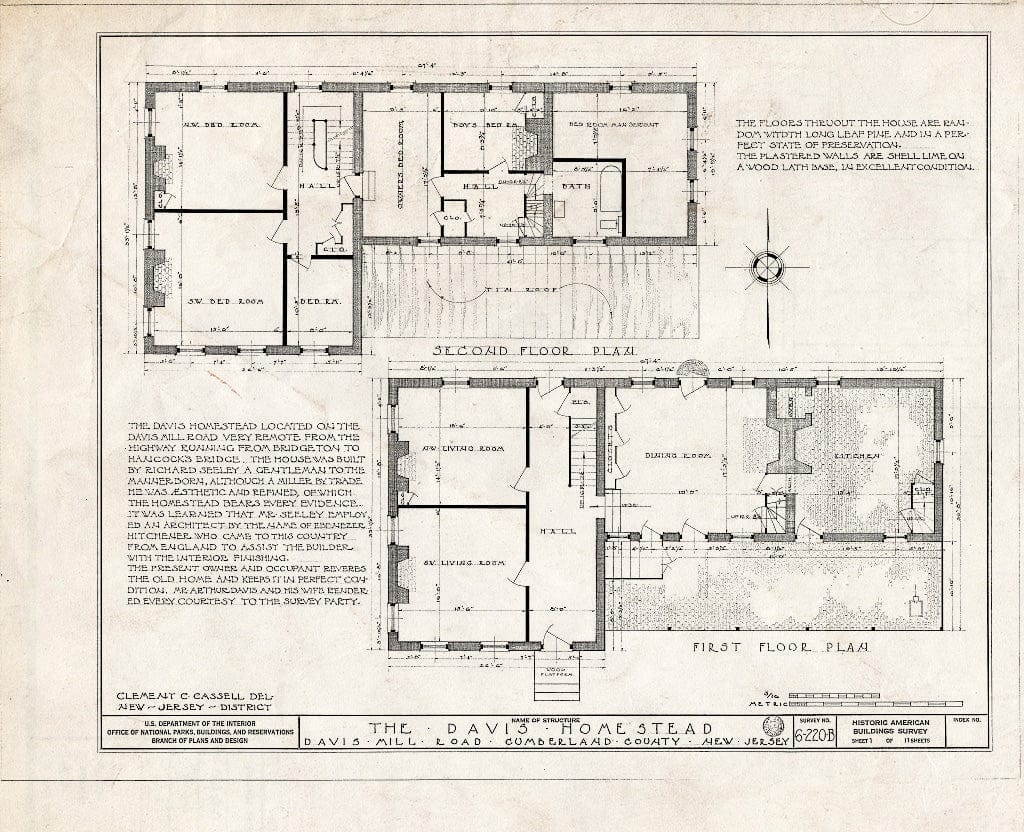 Historic Pictoric : Blueprint HABS NJ,6-GREWI.V,2- (Sheet 1 of 11) - Seeley-Davis Homestead, Davis Mill Road, Greenwich, Cumberland County, NJ