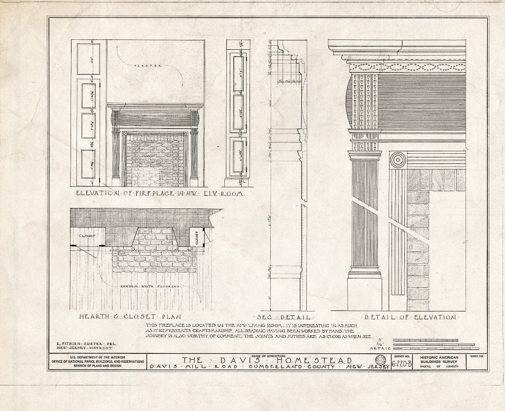 Historic Pictoric : Blueprint HABS NJ,6-GREWI.V,2- (Sheet 6 of 11) - Seeley-Davis Homestead, Davis Mill Road, Greenwich, Cumberland County, NJ