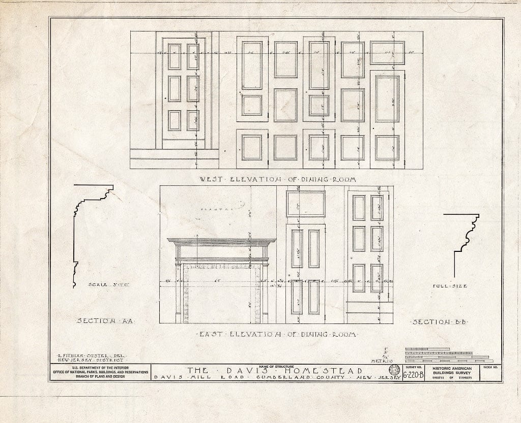 Historic Pictoric : Blueprint HABS NJ,6-GREWI.V,2- (Sheet 11 of 11) - Seeley-Davis Homestead, Davis Mill Road, Greenwich, Cumberland County, NJ