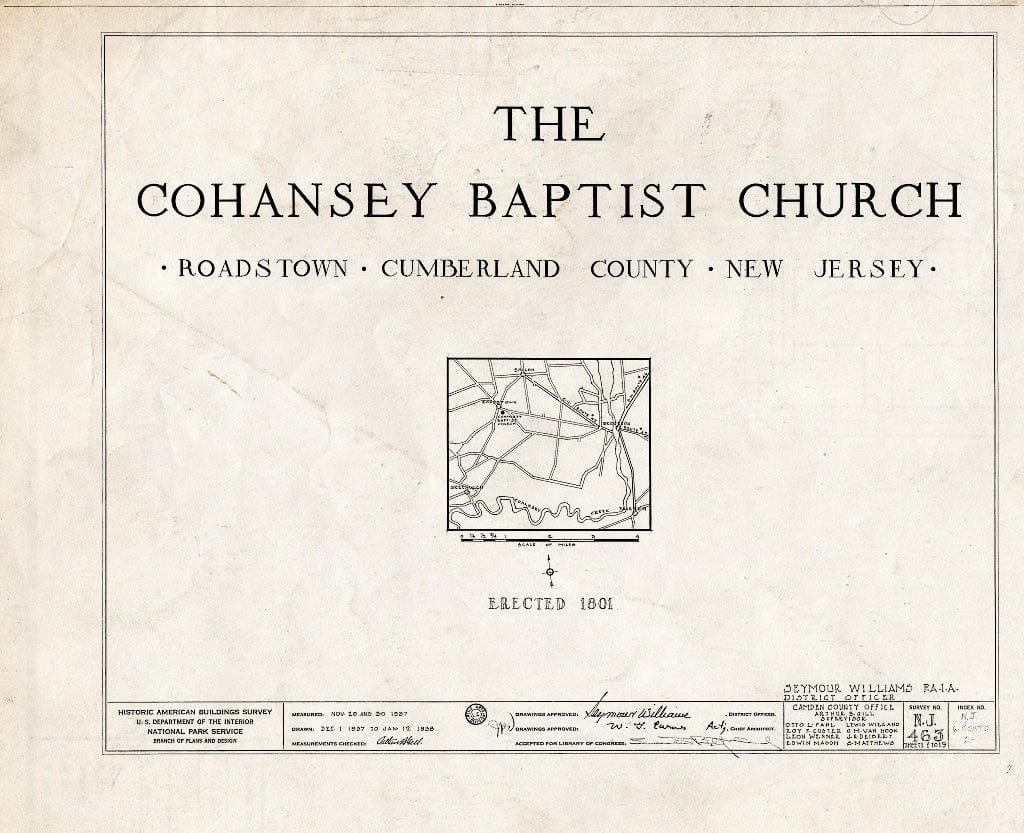 Historic Pictoric : Blueprint HABS NJ,6-ROATO,2- (Sheet 0 of 19) - Cohansey Baptist Church, Roadstown, Cumberland County, NJ