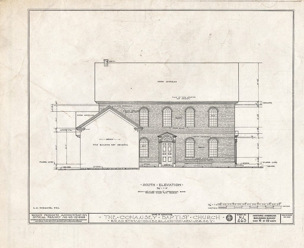 Historic Pictoric : Blueprint HABS NJ,6-ROATO,2- (Sheet 6 of 19) - Cohansey Baptist Church, Roadstown, Cumberland County, NJ