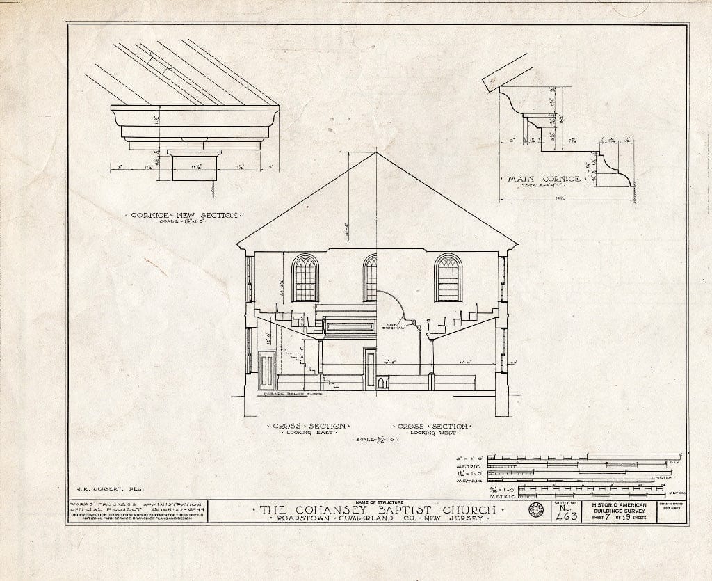 Historic Pictoric : Blueprint HABS NJ,6-ROATO,2- (Sheet 7 of 19) - Cohansey Baptist Church, Roadstown, Cumberland County, NJ