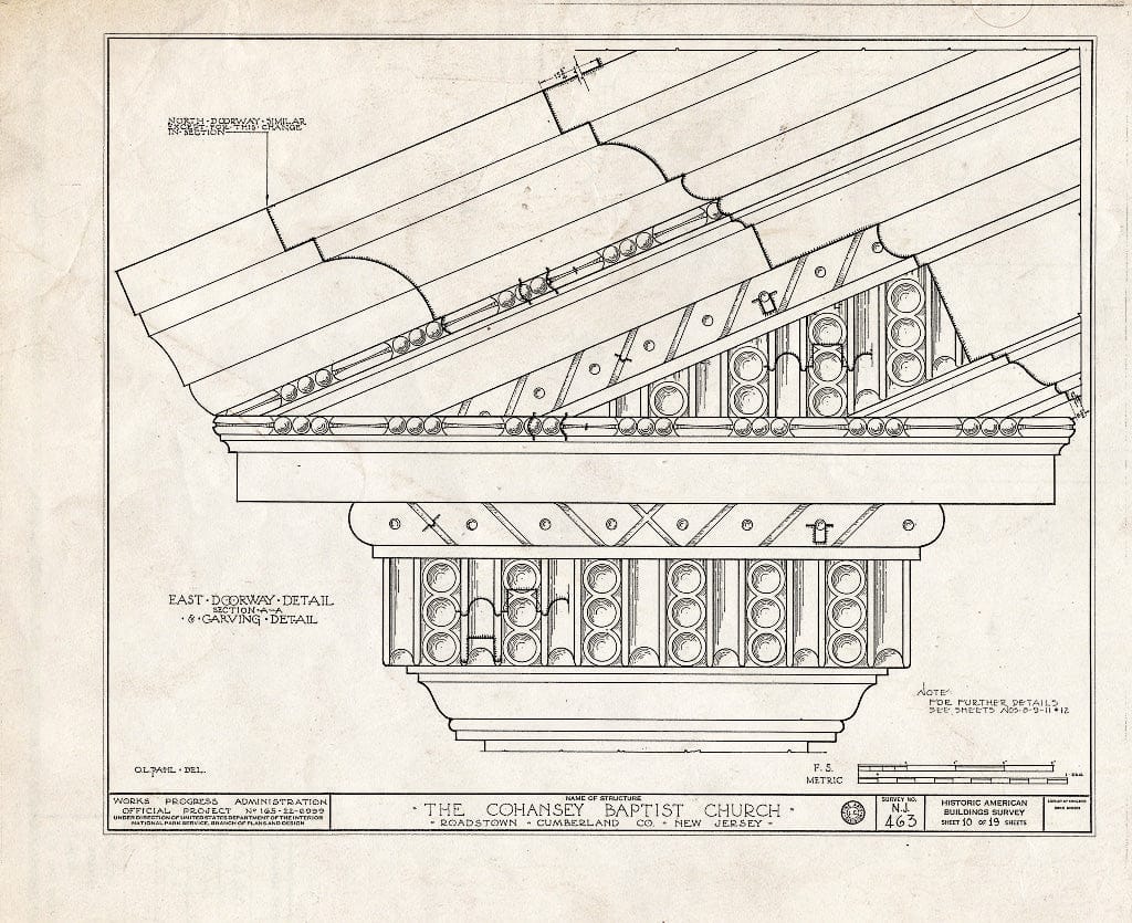 Historic Pictoric : Blueprint HABS NJ,6-ROATO,2- (Sheet 10 of 19) - Cohansey Baptist Church, Roadstown, Cumberland County, NJ