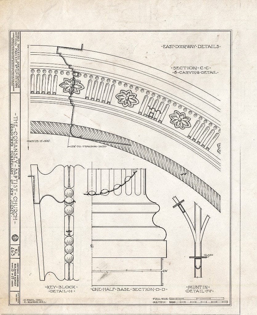 Historic Pictoric : Blueprint HABS NJ,6-ROATO,2- (Sheet 13 of 19) - Cohansey Baptist Church, Roadstown, Cumberland County, NJ