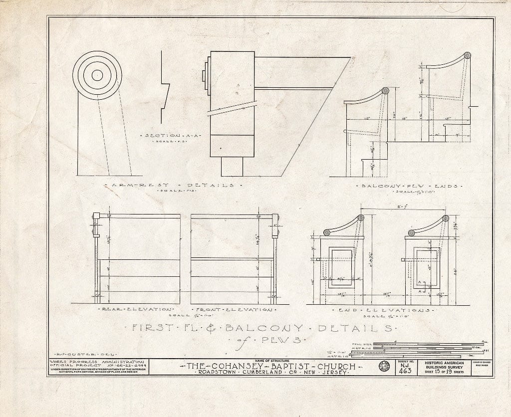 Historic Pictoric : Blueprint HABS NJ,6-ROATO,2- (Sheet 15 of 19) - Cohansey Baptist Church, Roadstown, Cumberland County, NJ