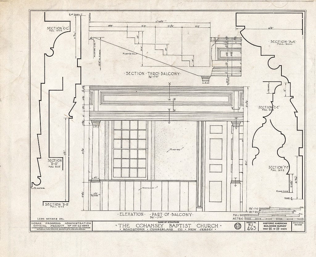 Historic Pictoric : Blueprint HABS NJ,6-ROATO,2- (Sheet 16 of 19) - Cohansey Baptist Church, Roadstown, Cumberland County, NJ