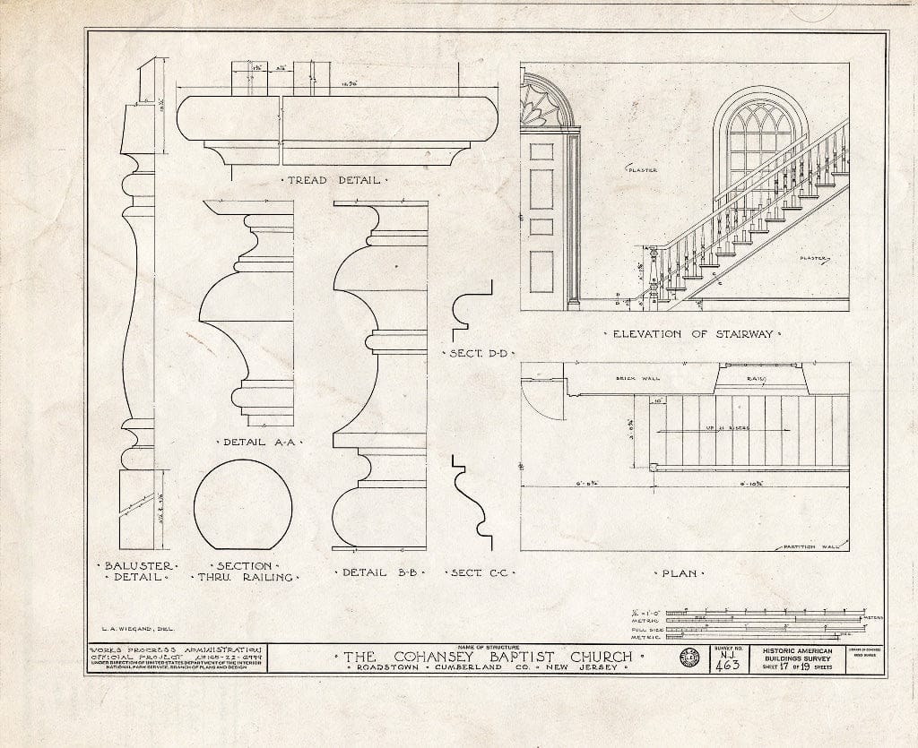 Historic Pictoric : Blueprint HABS NJ,6-ROATO,2- (Sheet 17 of 19) - Cohansey Baptist Church, Roadstown, Cumberland County, NJ