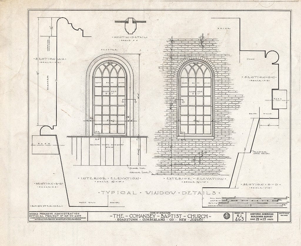Historic Pictoric : Blueprint HABS NJ,6-ROATO,2- (Sheet 19 of 19) - Cohansey Baptist Church, Roadstown, Cumberland County, NJ