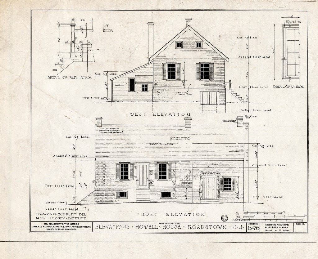Historic Pictoric : Blueprint HABS NJ,6-ROATO.V,1- (Sheet 4 of 6) - Howell Homestead, Roadstown Road, Roadstown, Cumberland County, NJ