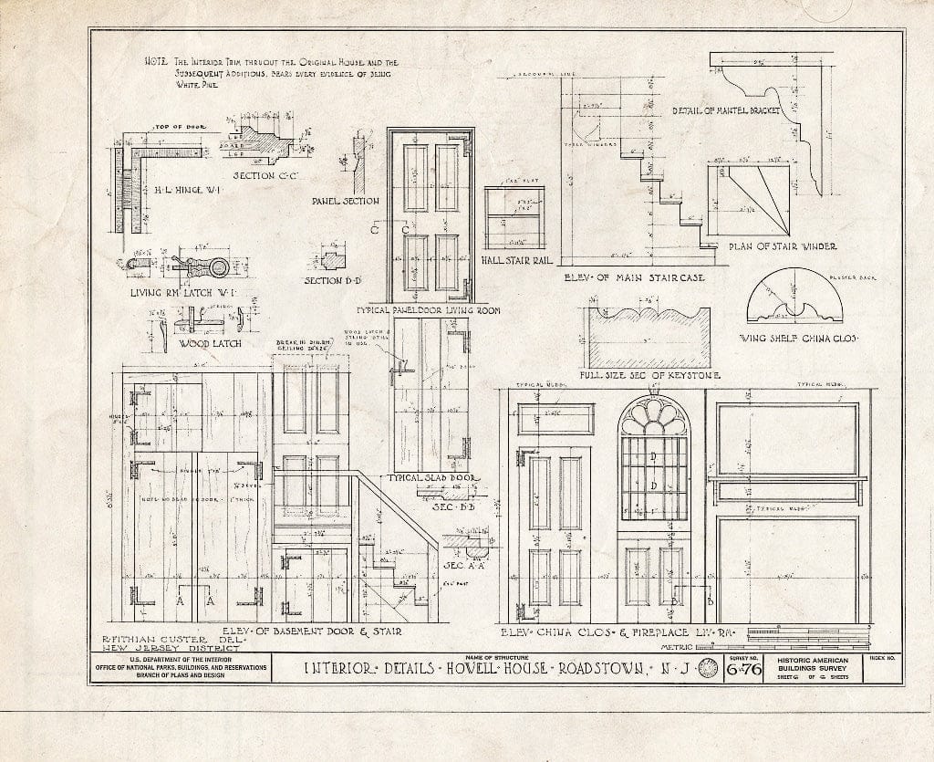 Historic Pictoric : Blueprint HABS NJ,6-ROATO.V,1- (Sheet 6 of 6) - Howell Homestead, Roadstown Road, Roadstown, Cumberland County, NJ