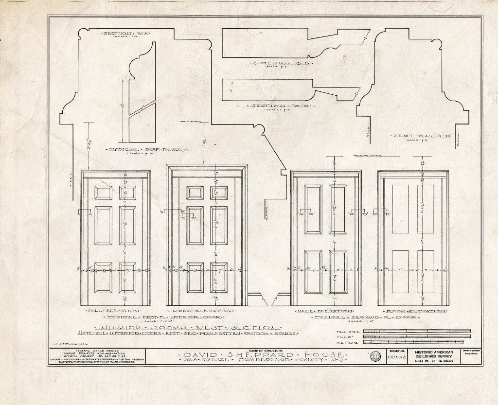 Historic Pictoric : Blueprint HABS NJ,6-GREWI.V,3- (Sheet 12 of 16) - David Sheppard House, Sea Breeze, Cumberland County, NJ