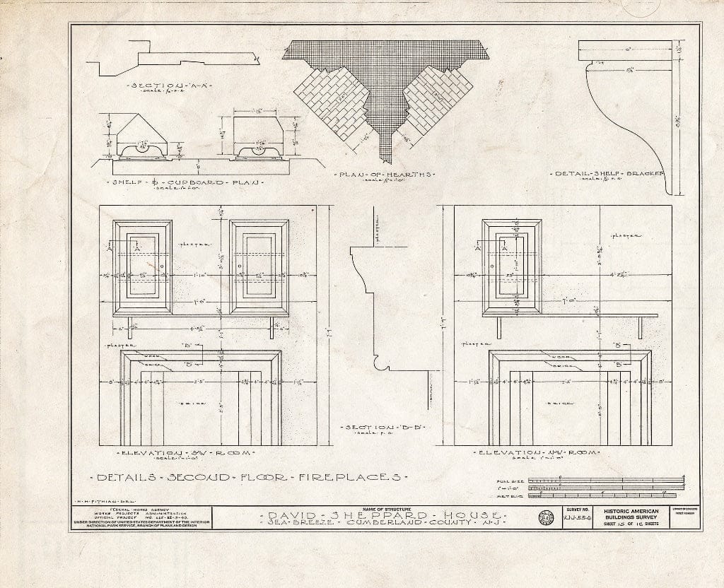 Historic Pictoric : Blueprint HABS NJ,6-GREWI.V,3- (Sheet 15 of 16) - David Sheppard House, Sea Breeze, Cumberland County, NJ
