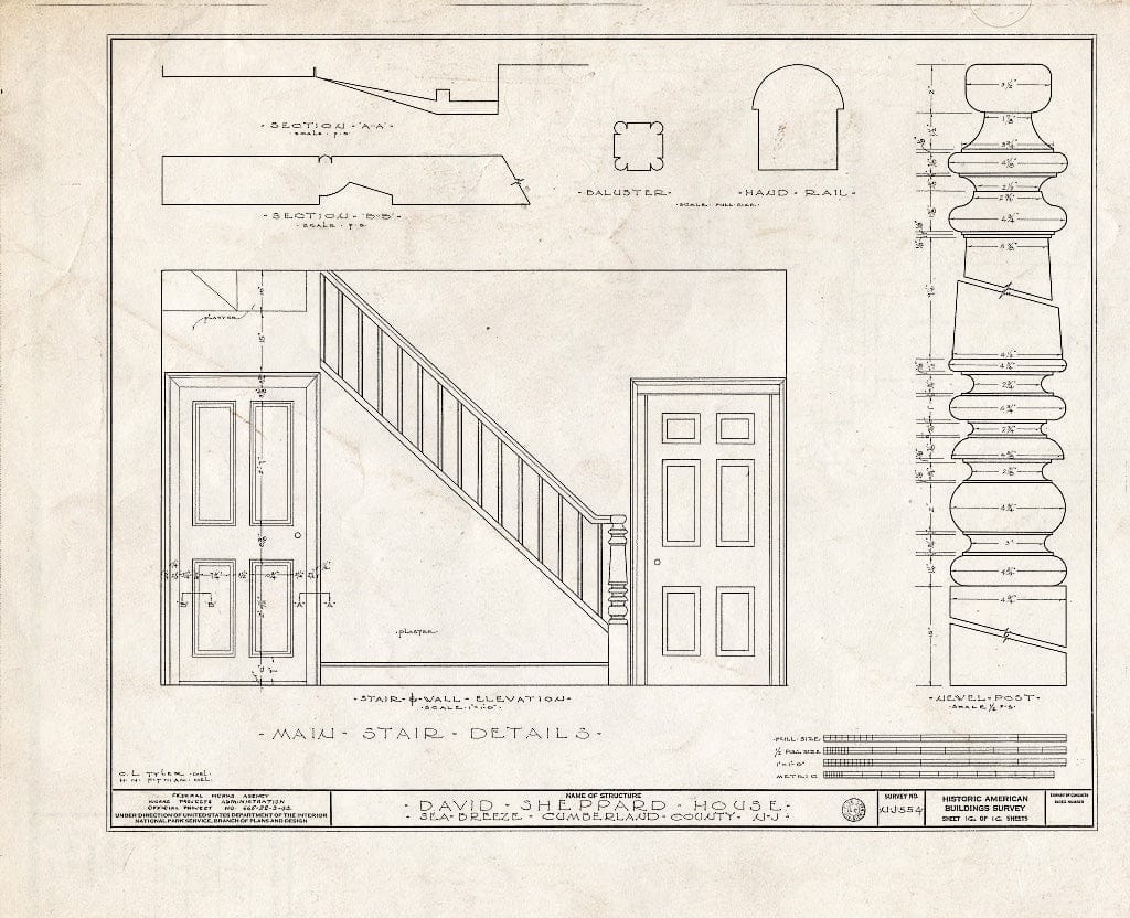 Historic Pictoric : Blueprint HABS NJ,6-GREWI.V,3- (Sheet 16 of 16) - David Sheppard House, Sea Breeze, Cumberland County, NJ