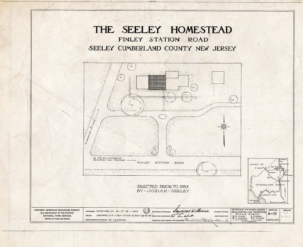 Historic Pictoric : Blueprint HABS NJ,6-Seel,1- (Sheet 0 of 9) - Josiah Seeley Homestead, Finley Station Road, Seeley, Cumberland County, NJ