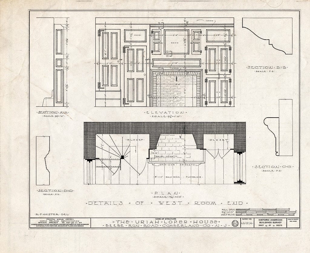 Historic Pictoric : Blueprint HABS NJ,6-Seel.V,1- (Sheet 6 of 6) - Uriah Loper House, Beebe Run Road, Seeley, Cumberland County, NJ