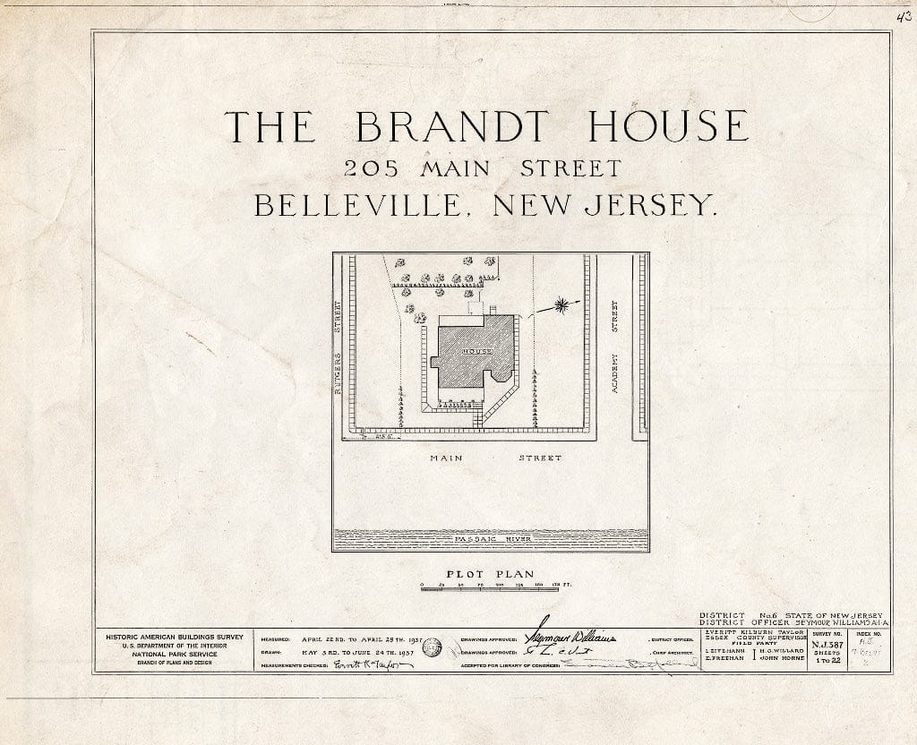 Historic Pictoric : Blueprint HABS NJ,7-BELVI,2- (Sheet 0 of 22) - Brandt House, 205 Main Street, Belleville, Essex County, NJ