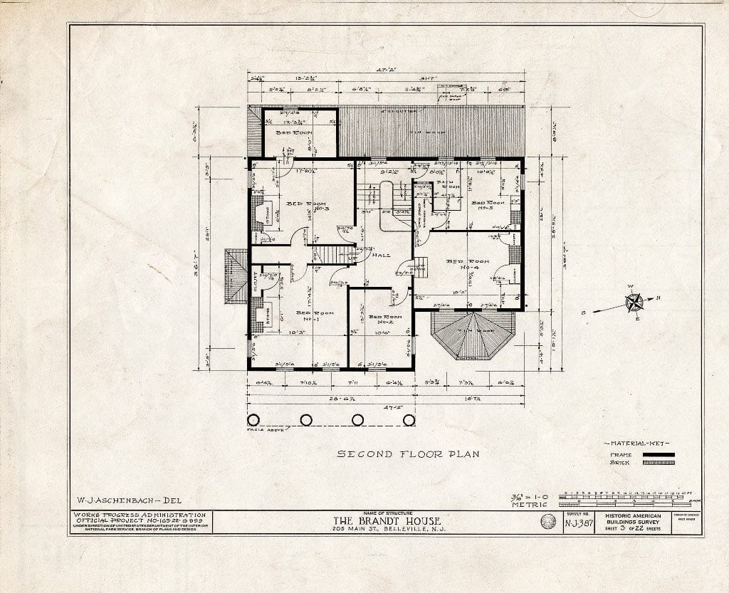 Historic Pictoric : Blueprint HABS NJ,7-BELVI,2- (Sheet 3 of 22) - Brandt House, 205 Main Street, Belleville, Essex County, NJ