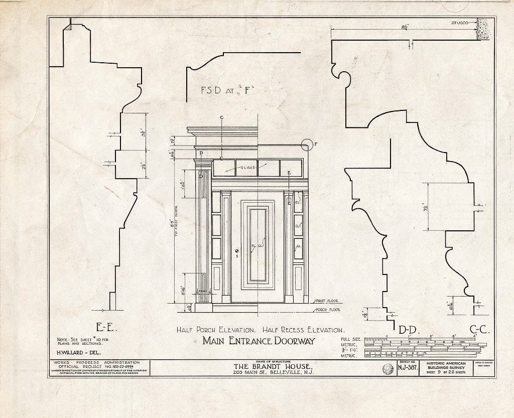 Historic Pictoric : Blueprint HABS NJ,7-BELVI,2- (Sheet 9 of 22) - Brandt House, 205 Main Street, Belleville, Essex County, NJ