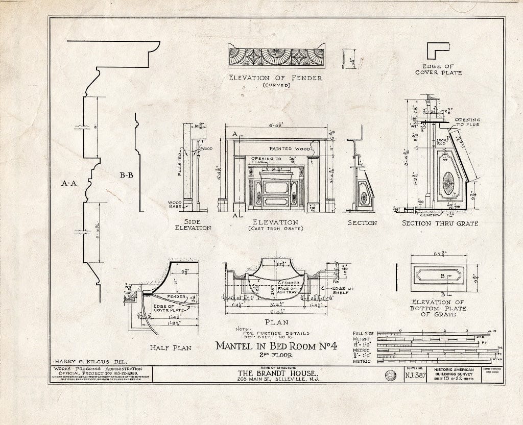 Historic Pictoric : Blueprint HABS NJ,7-BELVI,2- (Sheet 15 of 22) - Brandt House, 205 Main Street, Belleville, Essex County, NJ