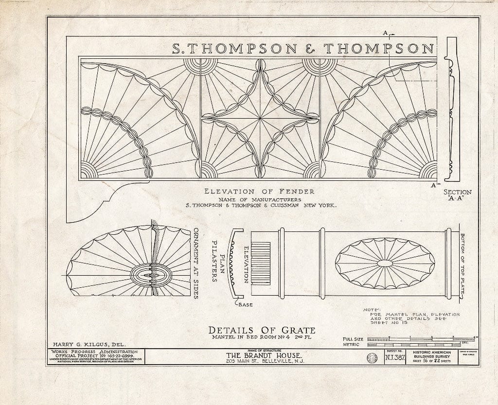 Historic Pictoric : Blueprint HABS NJ,7-BELVI,2- (Sheet 16 of 22) - Brandt House, 205 Main Street, Belleville, Essex County, NJ