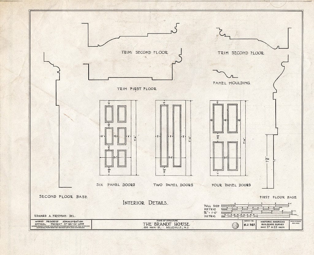 Historic Pictoric : Blueprint HABS NJ,7-BELVI,2- (Sheet 17 of 22) - Brandt House, 205 Main Street, Belleville, Essex County, NJ
