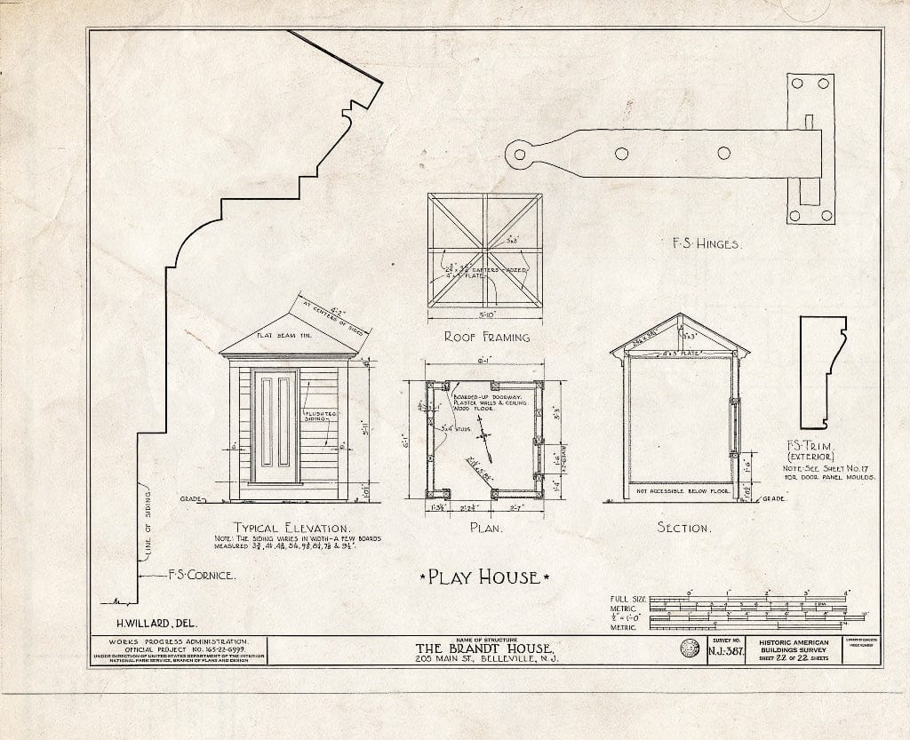 Historic Pictoric : Blueprint HABS NJ,7-BELVI,2- (Sheet 22 of 22) - Brandt House, 205 Main Street, Belleville, Essex County, NJ