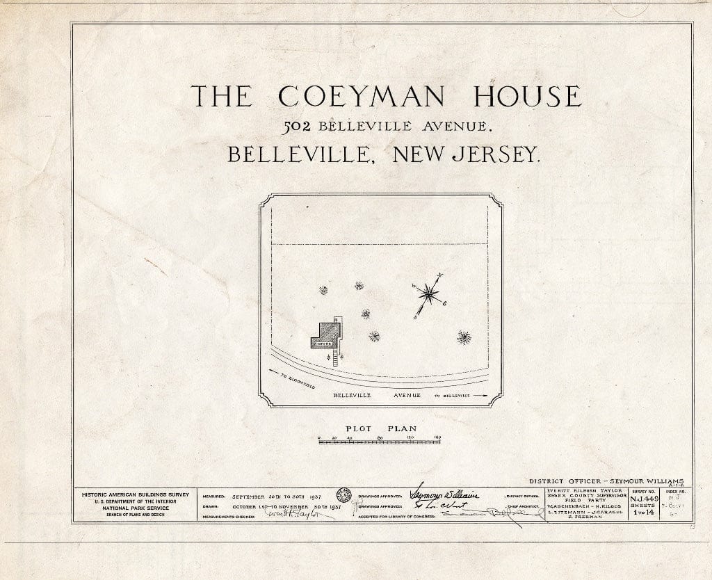 Historic Pictoric : Blueprint HABS NJ,7-BELVI,6- (Sheet 0 of 14) - Coeyman House, 502 Belleville Avenue, Belleville, Essex County, NJ