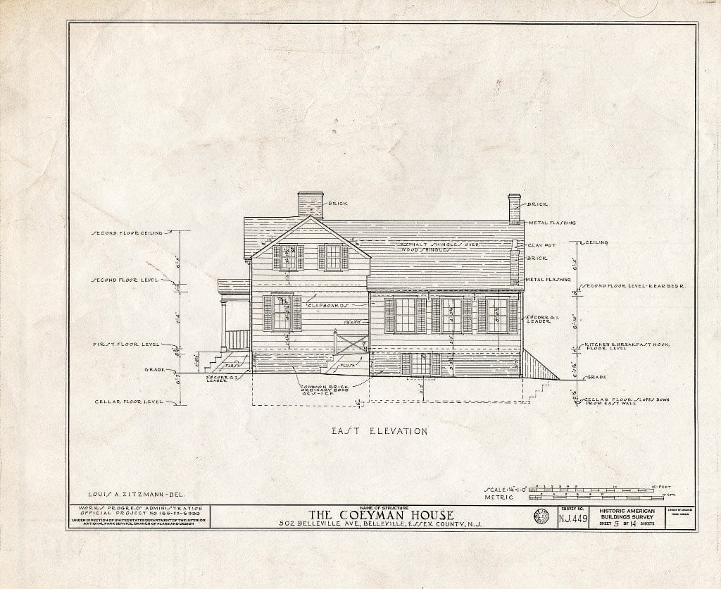 Historic Pictoric : Blueprint HABS NJ,7-BELVI,6- (Sheet 5 of 14) - Coeyman House, 502 Belleville Avenue, Belleville, Essex County, NJ