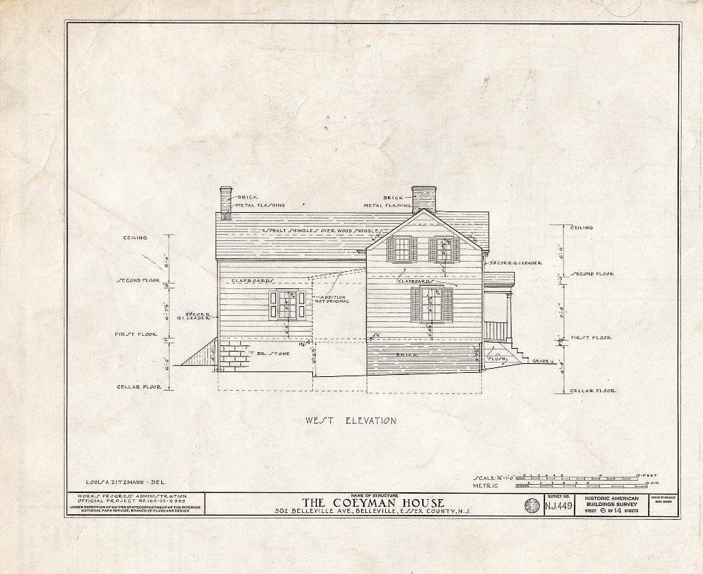 Historic Pictoric : Blueprint HABS NJ,7-BELVI,6- (Sheet 6 of 14) - Coeyman House, 502 Belleville Avenue, Belleville, Essex County, NJ