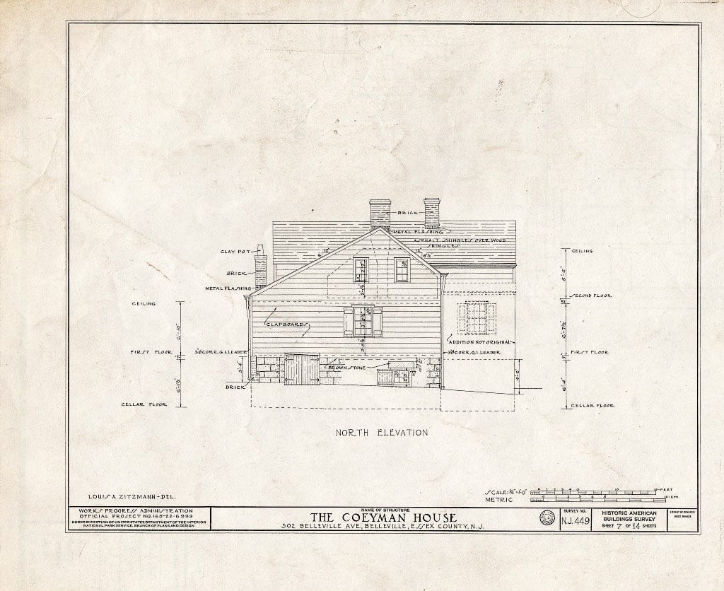 Historic Pictoric : Blueprint HABS NJ,7-BELVI,6- (Sheet 7 of 14) - Coeyman House, 502 Belleville Avenue, Belleville, Essex County, NJ