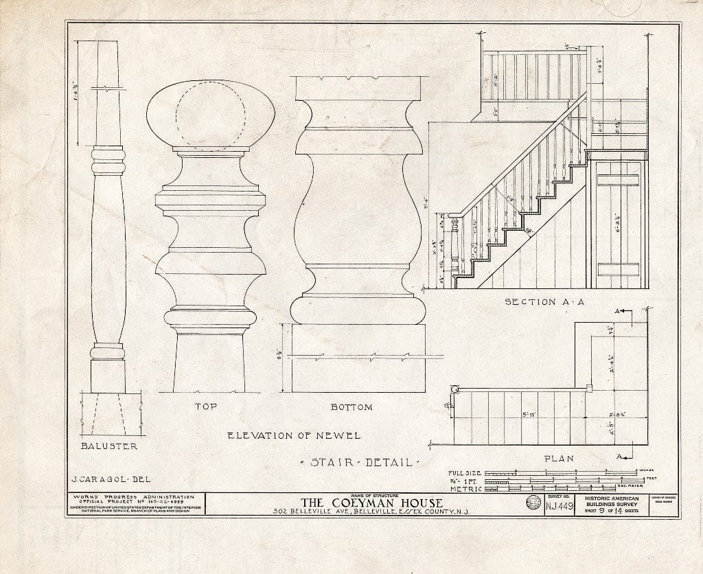 Historic Pictoric : Blueprint HABS NJ,7-BELVI,6- (Sheet 9 of 14) - Coeyman House, 502 Belleville Avenue, Belleville, Essex County, NJ