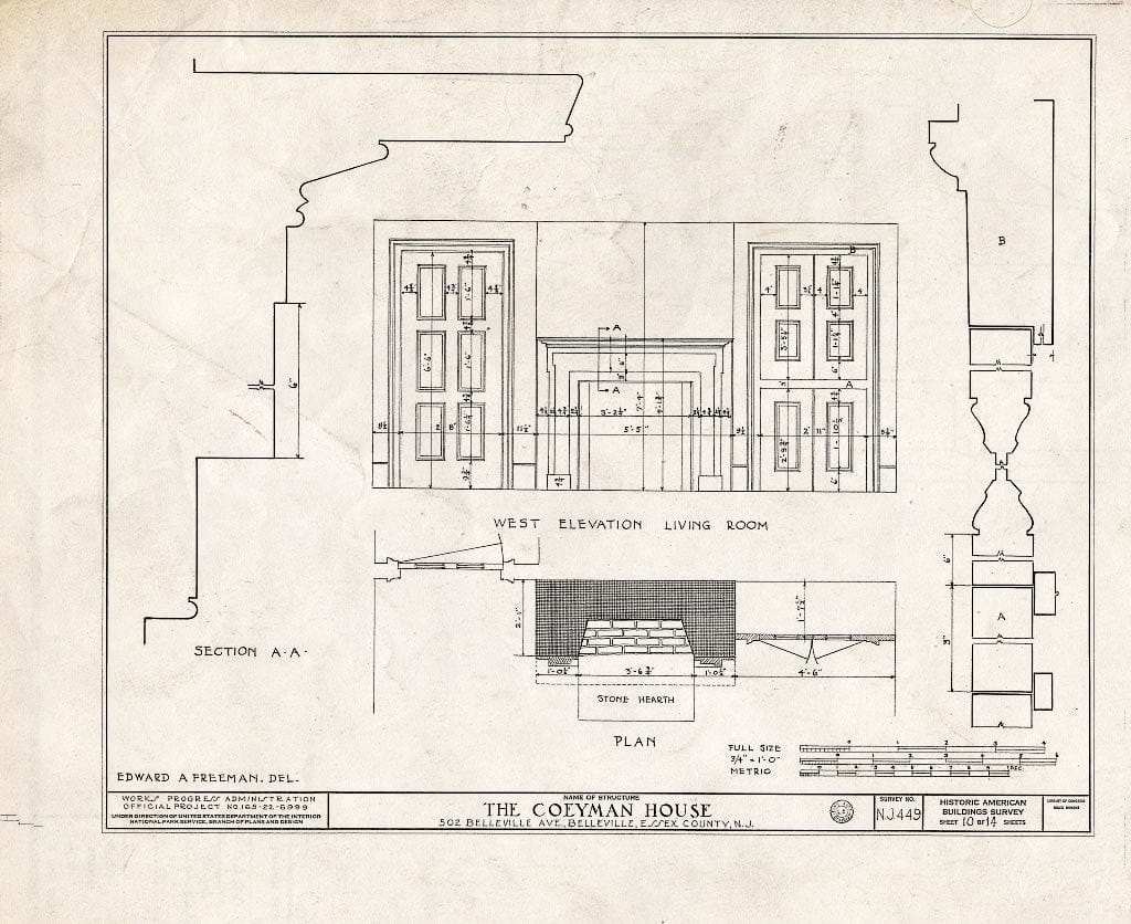 Historic Pictoric : Blueprint HABS NJ,7-BELVI,6- (Sheet 10 of 14) - Coeyman House, 502 Belleville Avenue, Belleville, Essex County, NJ
