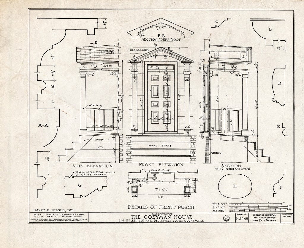 Historic Pictoric : Blueprint HABS NJ,7-BELVI,6- (Sheet 13 of 14) - Coeyman House, 502 Belleville Avenue, Belleville, Essex County, NJ