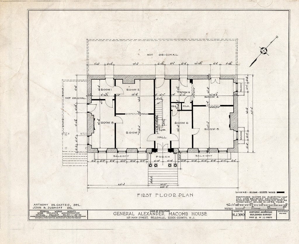 Historic Pictoric : Blueprint HABS NJ,7-BELVI,5- (Sheet 2 of 10) - General Alexander Macomb House, 125 Main Street, Belleville, Essex County, NJ