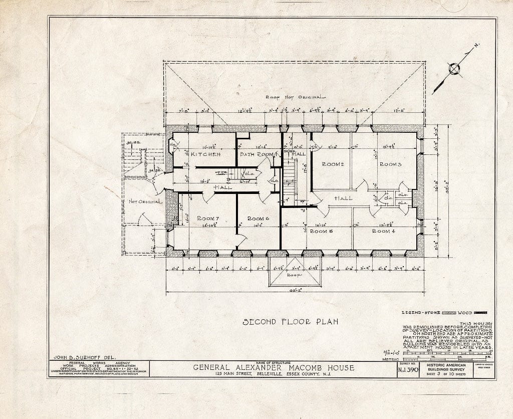 Historic Pictoric : Blueprint HABS NJ,7-BELVI,5- (Sheet 3 of 10) - General Alexander Macomb House, 125 Main Street, Belleville, Essex County, NJ