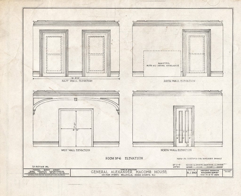 Historic Pictoric : Blueprint HABS NJ,7-BELVI,5- (Sheet 10 of 10) - General Alexander Macomb House, 125 Main Street, Belleville, Essex County, NJ
