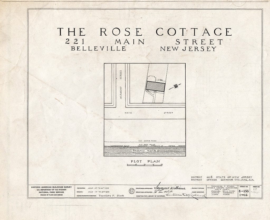 Historic Pictoric : Blueprint HABS NJ,7-BELVI,1- (Sheet 0 of 16) - Rose Cottage, 221 Main Street, Belleville, Essex County, NJ