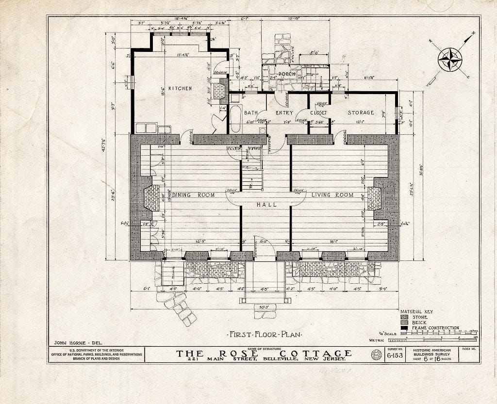 Historic Pictoric : Blueprint HABS NJ,7-BELVI,1- (Sheet 6 of 16) - Rose Cottage, 221 Main Street, Belleville, Essex County, NJ