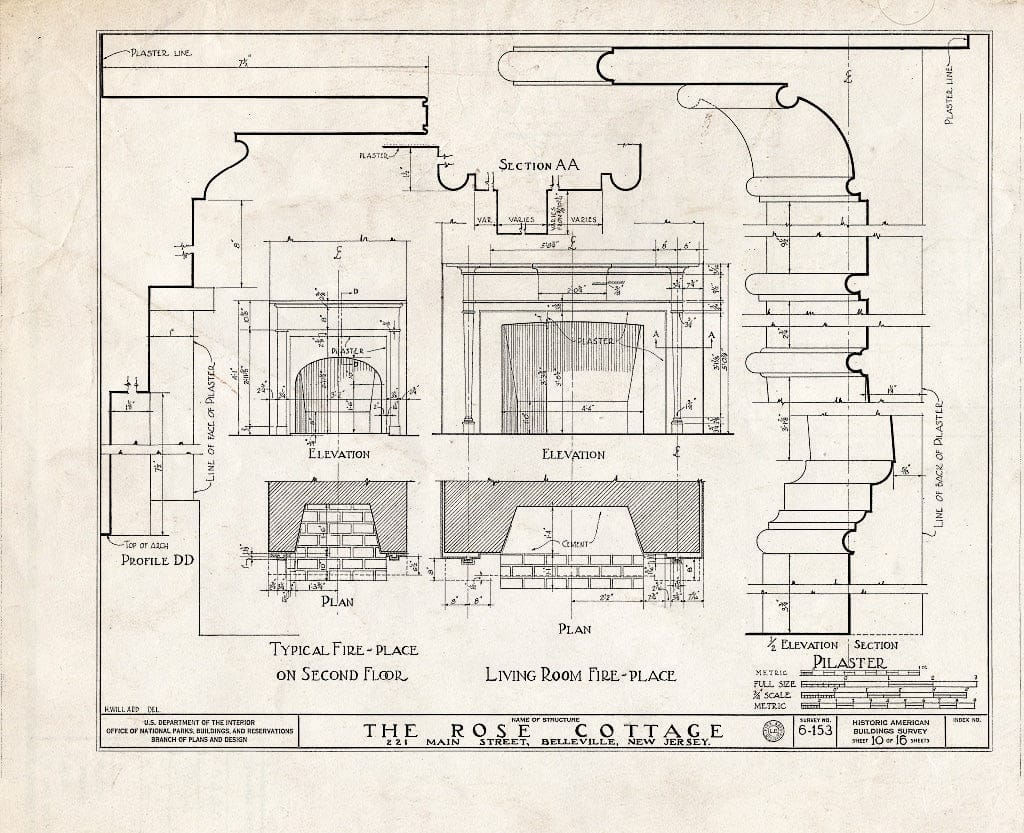 Historic Pictoric : Blueprint HABS NJ,7-BELVI,1- (Sheet 10 of 16) - Rose Cottage, 221 Main Street, Belleville, Essex County, NJ