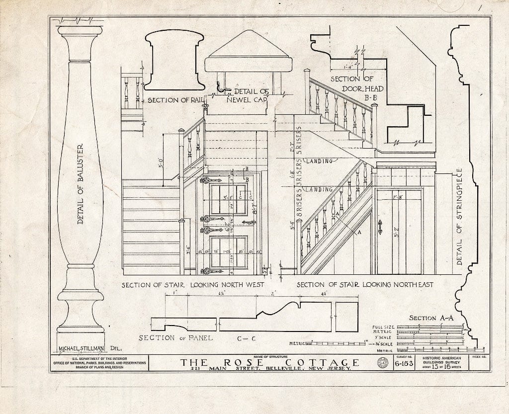 Historic Pictoric : Blueprint HABS NJ,7-BELVI,1- (Sheet 15 of 16) - Rose Cottage, 221 Main Street, Belleville, Essex County, NJ