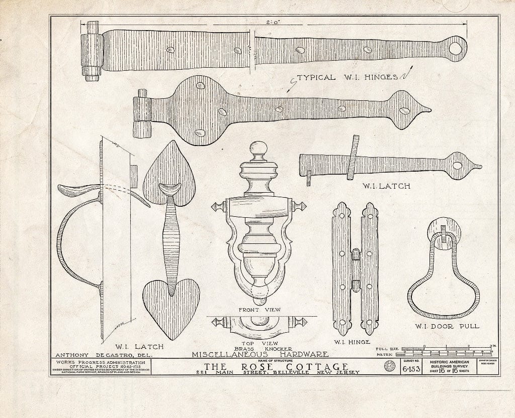 Historic Pictoric : Blueprint HABS NJ,7-BELVI,1- (Sheet 16 of 16) - Rose Cottage, 221 Main Street, Belleville, Essex County, NJ