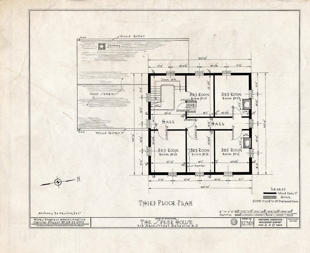 Historic Pictoric : Blueprint HABS NJ,7-BELVI,4- (Sheet 4 of 17) - Speer House, 319 Main Street, Belleville, Essex County, NJ