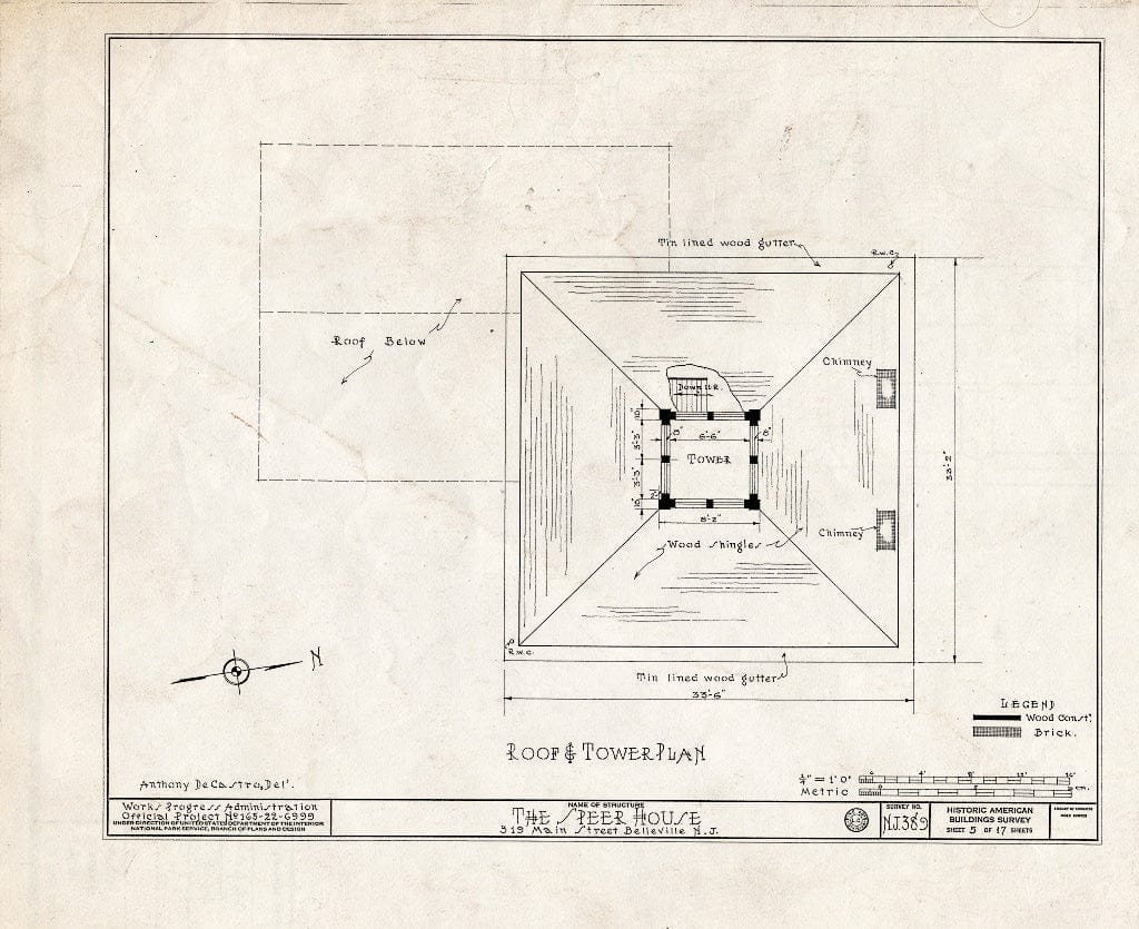 Historic Pictoric : Blueprint HABS NJ,7-BELVI,4- (Sheet 5 of 17) - Speer House, 319 Main Street, Belleville, Essex County, NJ