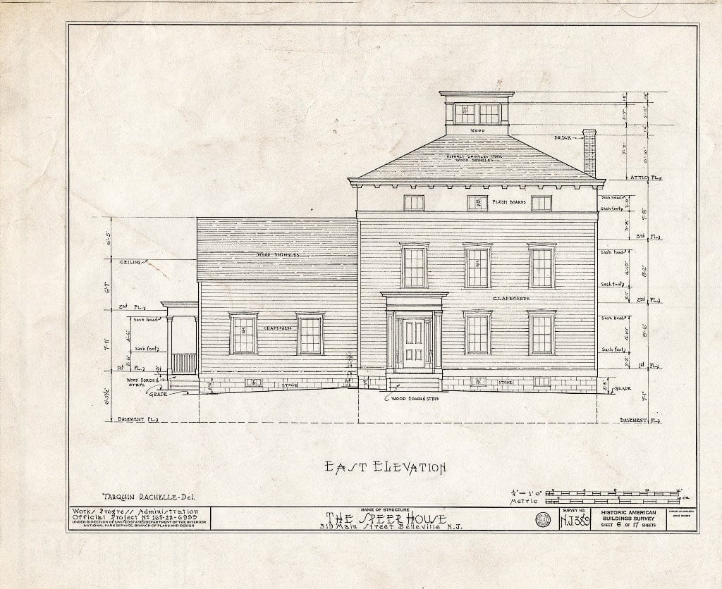 Historic Pictoric : Blueprint HABS NJ,7-BELVI,4- (Sheet 6 of 17) - Speer House, 319 Main Street, Belleville, Essex County, NJ