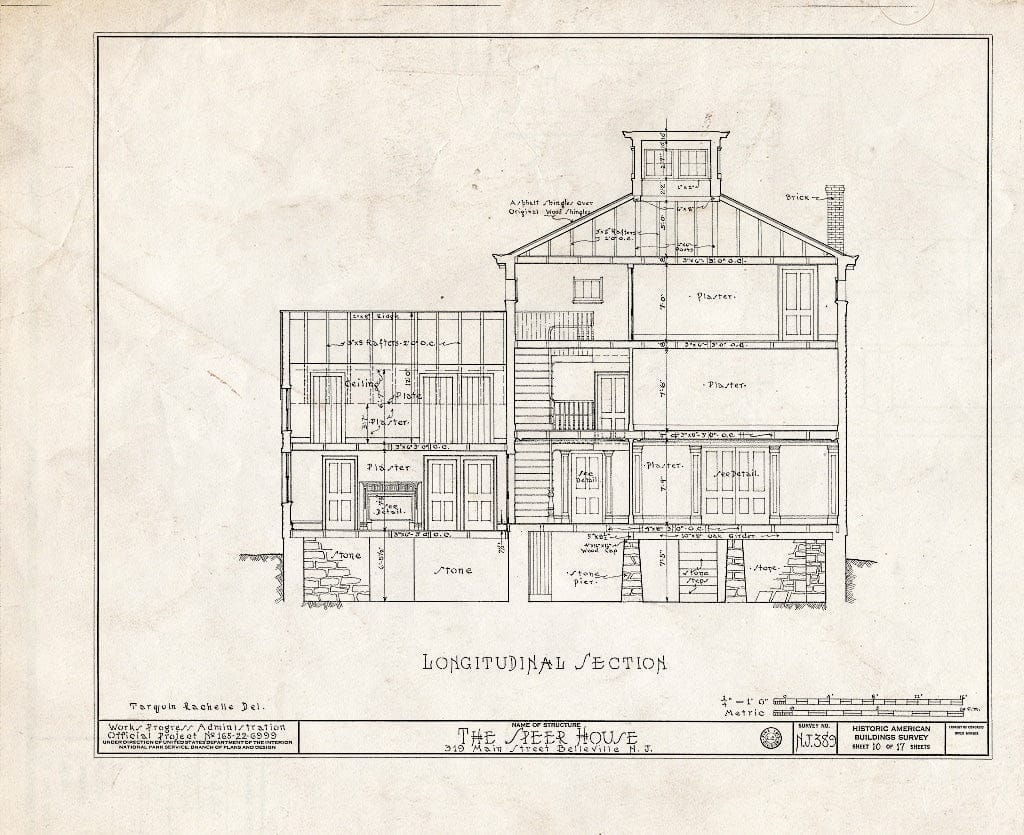 Historic Pictoric : Blueprint HABS NJ,7-BELVI,4- (Sheet 10 of 17) - Speer House, 319 Main Street, Belleville, Essex County, NJ