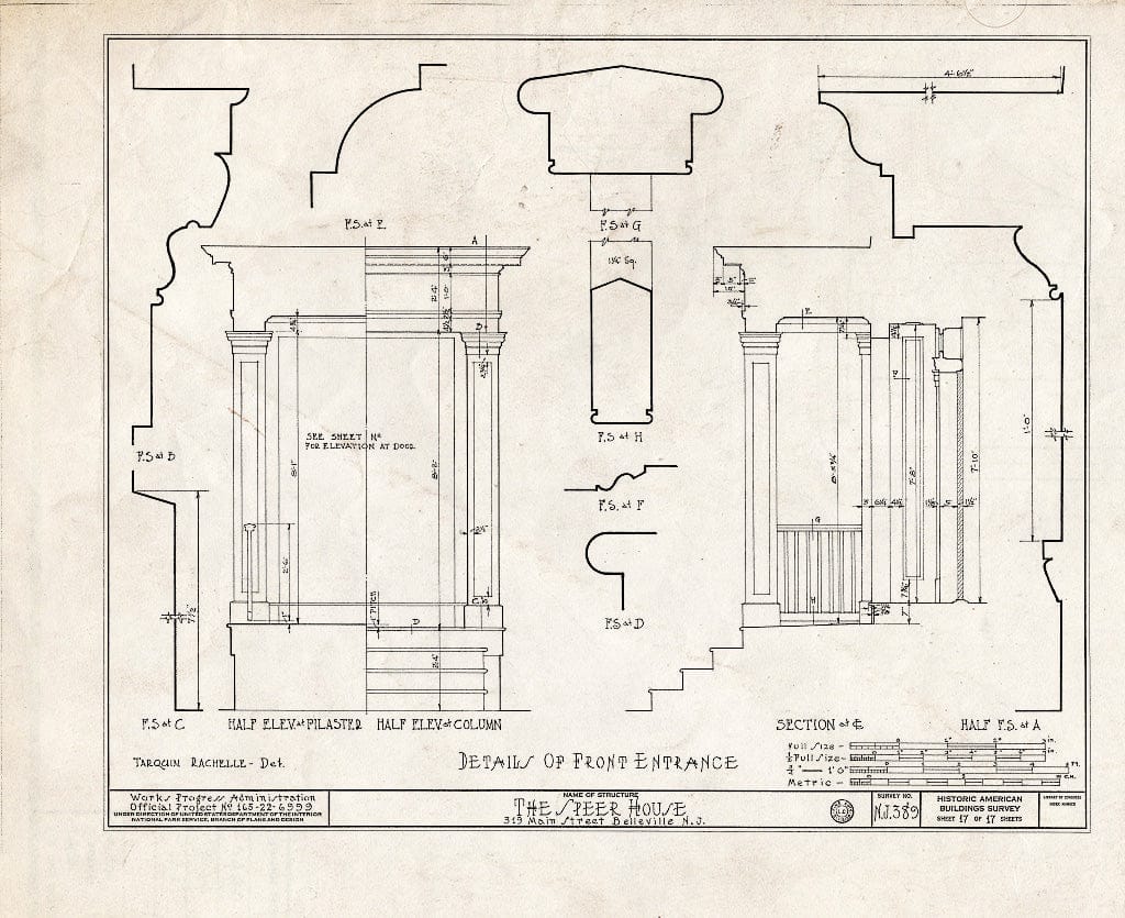 Historic Pictoric : Blueprint HABS NJ,7-BELVI,4- (Sheet 17 of 17) - Speer House, 319 Main Street, Belleville, Essex County, NJ