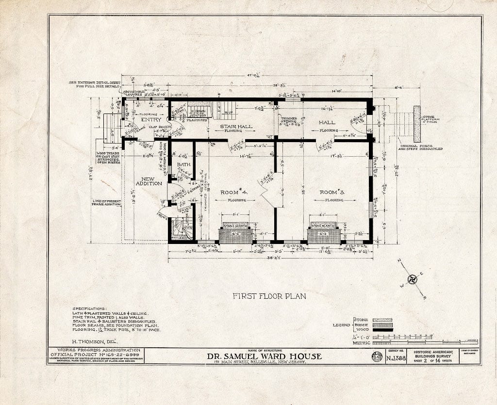 Historic Pictoric : Blueprint HABS NJ,7-BELVI,3- (Sheet 2 of 14) - Dr. Samuel L. Ward House, 191 Main Street, Belleville, Essex County, NJ